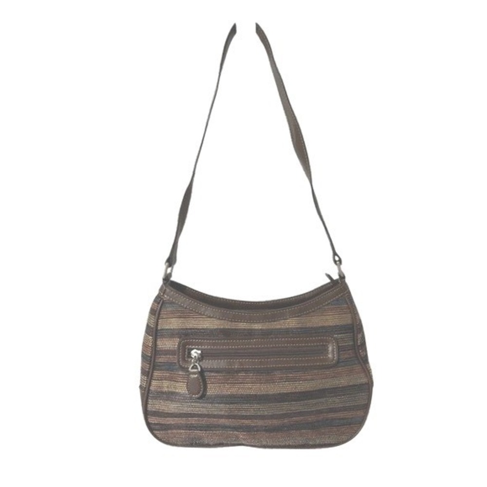 Liz Claiborne Brown Striped Woven Y2K Shoulder Bag Organizer Purse